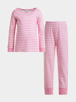 Jet Younger Girls Pink Striped Pyjama Set