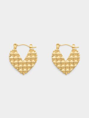 Stainless Steel 18ct Gold Plated 3D Flat Heart Hoops