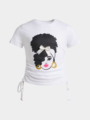 Jet Younger Girls White Red Face Rouched T-Shirt