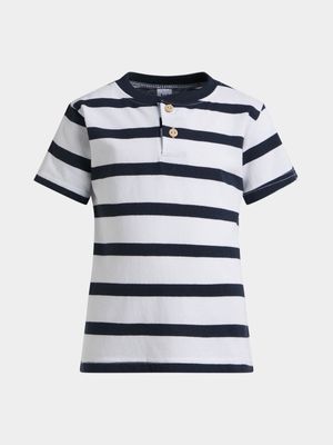 Jet Younger Boys Navy/White Stripe Henley T-Shirt