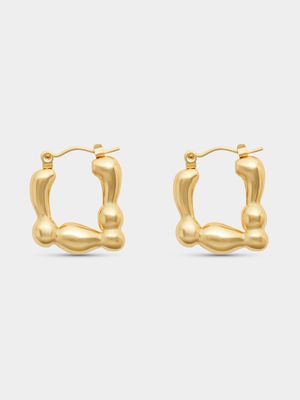 Stainless Steel 18ct Gold Plated Small Puffy Square Hoops