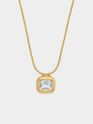Stainless Steel 18ct Gold Plated Waterproof Retro White Stone Pendant on Chain