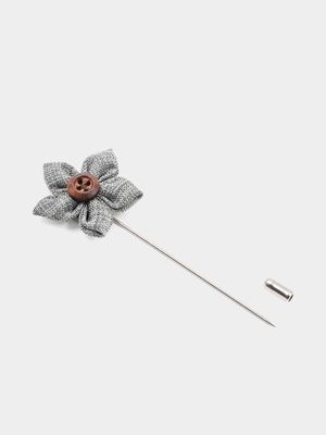 Men's Markham Button Flower Grey Lapel Pin