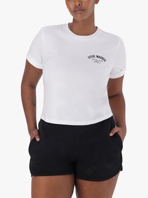Women's Steve Madden White  Pamala Basic Logo T-Shirt