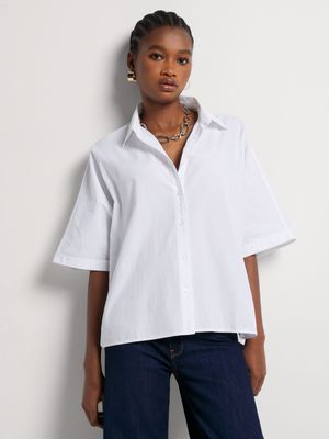 Relaxed Fit Cropped Cotton Shirt