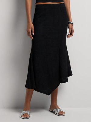 Waffle Knit Asymmetrical Midi Skirt