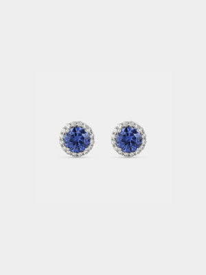 Cheté Sterling Silver Blue Cubic Zirconia Women’s Round Halo Stud Earrings