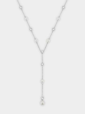 Cheté Sterling Silver Freshwater Pearl & Cubic Zirconia Lariat Necklace