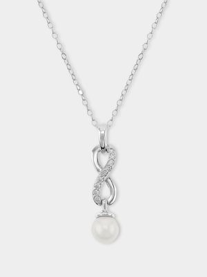 Cheté Sterling Silver Freshwater Pearl & Cubic Zirconia Infinity Pendant