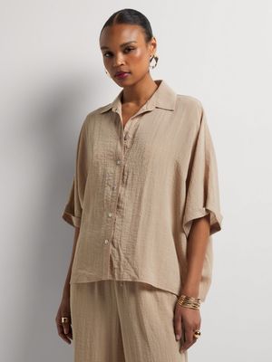 Relaxed Fit Linen-like Shirt