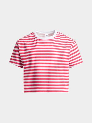 Jet Younger Girls Red/White Striped Boxy T-Shirt