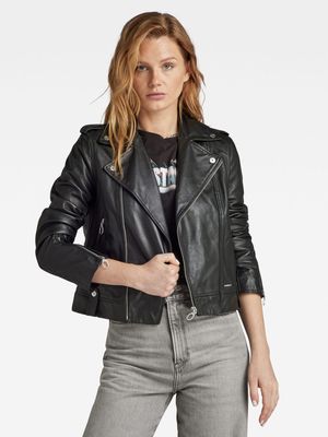 G-Star Women's Leather Biker Dark Black Jacket