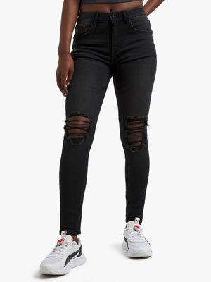 Redbat Women's Black Wash Regular Rise Skinny Jeans