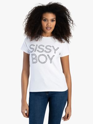 Women's Sissy Boy White Multi-Technique Logo Top