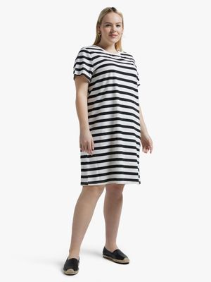 Jet Women's Milk/Black Striped T-Shirt Dress
