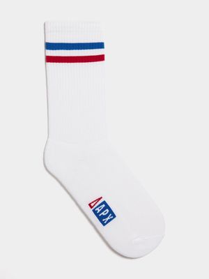 Men's APX Branded Rib With Logo White Sock