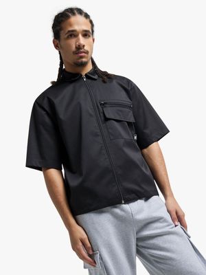 Men's Black Zip Up Utility Shirt