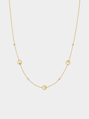 Yellow Gold Circle Bead Station Necklace