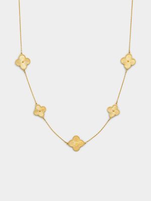 Yellow Gold Clover Station Necklace