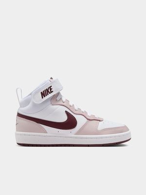 Junior Grade School Nike Court Borough 2 White/Violet/Burgandy Mid Sneakers