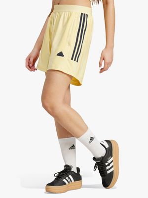 Womens adidas Tiro Cut 3-stripes Jacquard Yellow Shorts