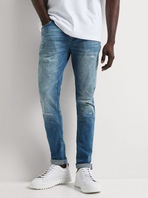 Fabiani Men's Medium Wash Blue Skinny Denim Jeans