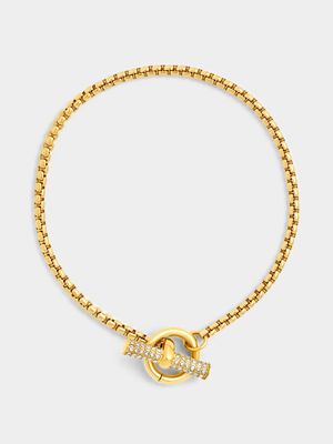 Tempo Jewellery Gold Plated Stainless Steel Cubic Zirconia T-Bar Bracelet