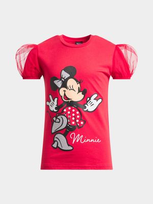 Jet Younger Girls Red Minnie Mouse Puff Sleeve T-Shirt