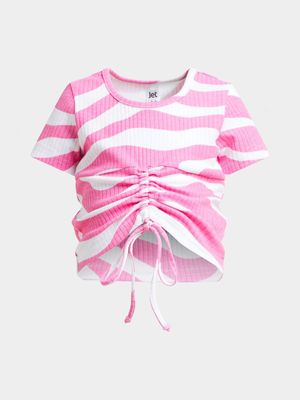 Jet Younger Girls Pink/White Ribbed T-Shirt