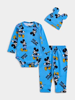 Jet Infant Boys Mid Blue 3 Piece Mickey Mouse Gift Set
