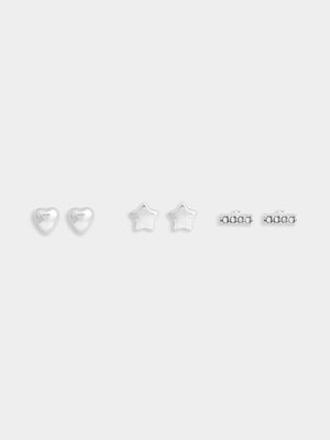 Silver Tone 3pk Earring set