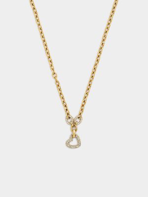 Tempo Jewellery Gold Plated Stainless Steel Cubic Zirconia Open Heart Anchor Necklace