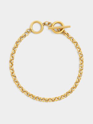 Tempo Jewellery Gold Plated Stainless Steel T-Bar Rolo Bracelet