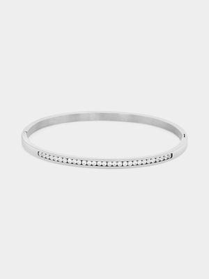 Tempo Jewellery Stainless Steel Cubic Zirconia Channel Bangle