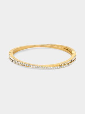 Tempo Jewellery Gold Plated Stainless Steel Cubic Zirconia Crisscross Bangle