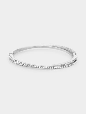 Tempo Jewellery Stainless Steel Cubic Zirconia Crisscross Bangle