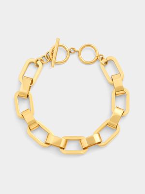 Tempo Jewellery Gold Plated Stainless Steel Chunky Link T-Bar Bracelet