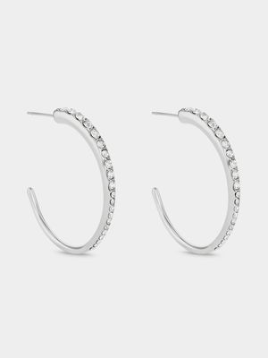 Tempo Jewellery Stainless Steel Cubic Zirconia Graduated Open Hoop Earrings