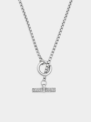 Tempo Jewellery Stainless Steel Cubic Zirconia T-Bar Necklace