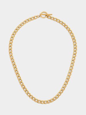 Tempo Jewellery Gold Plated Stainless Steel Curb T-Bar Necklace