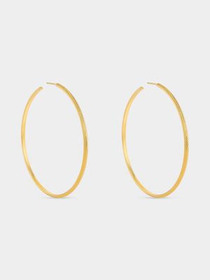 Tempo Jewellery Gold Plated Stainless Steel Textured Skinny Hoop Earrings