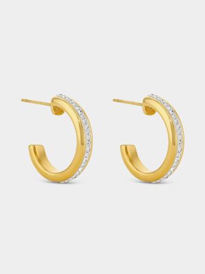 Tempo Jewellery Gold Plated Stainless Steel Cubic Zirconia Channel Half Hoop Earrings