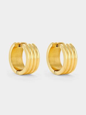 Tempo Jewellery Gold Plated Stainless Steel Bold Stripe Huggie Earrings