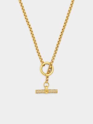 Tempo Jewellery Gold Plated Stainless Steel Cubic Zirconia T-Bar Necklace