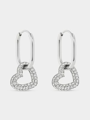 Tempo Jewellery Stainless Steel Cubic Zirconia Open Heart Drop Earrings