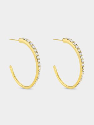 Tempo Jewellery Gold Plated Stainless Steel Cubic Zirconia Graduated Open Hoop Earrings