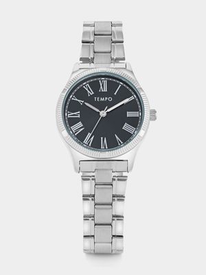Tempo Silver Plated Black Dial Bracelet Watch