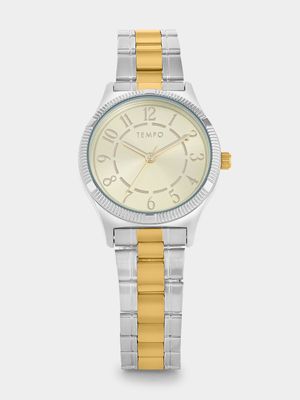 Tempo Silver Plated Champagne Dial Two-Tone Bracelet Watch