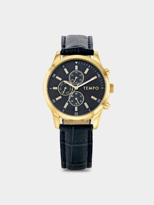 Tempo Gold Plated Blue Dial Blue Leather Watch