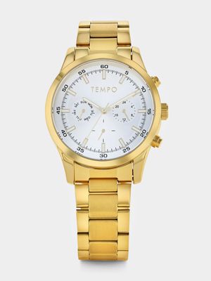 Tempo Gold Plated Silver Tone Dial Chronographic Look Bracelet Watch